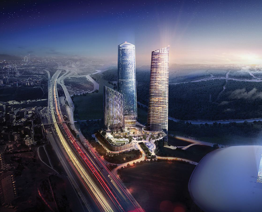 "Skyland – All-in-One at the Heart of Istanbul": at 284 m height each, the Skyland Office Tower (image r.) and Residence Tower will be Turkey's tallest buildings upon completion.  Photo: Eroğlu