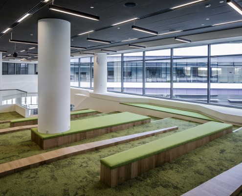 The inclined 'parkscape' on the 2nd storey of the library peels away from the floor plate to reveal multiple perceptions and viewpoints of connections