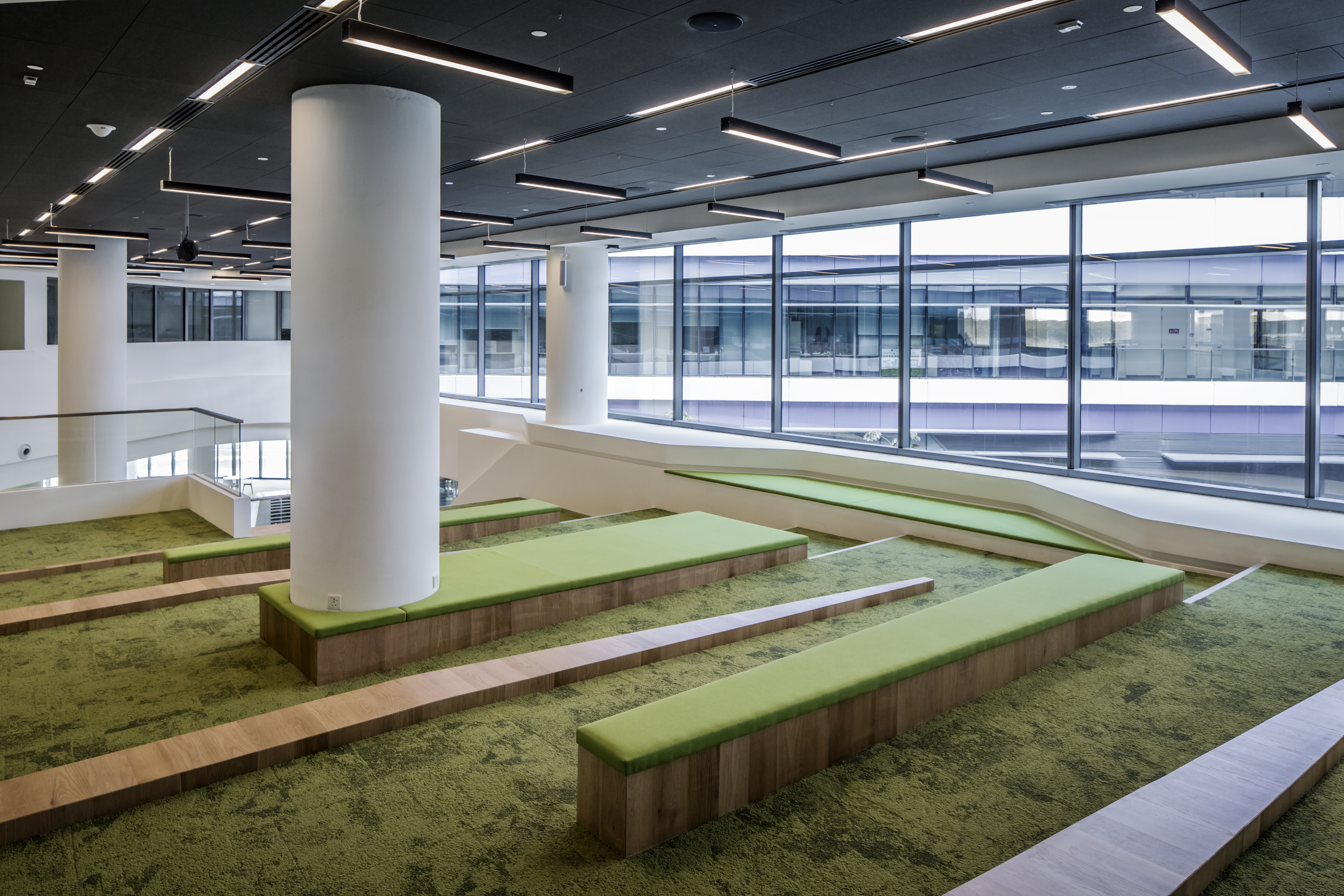 The inclined 'parkscape' on the 2nd storey of the library peels away from the floor plate to reveal multiple perceptions and viewpoints of connections