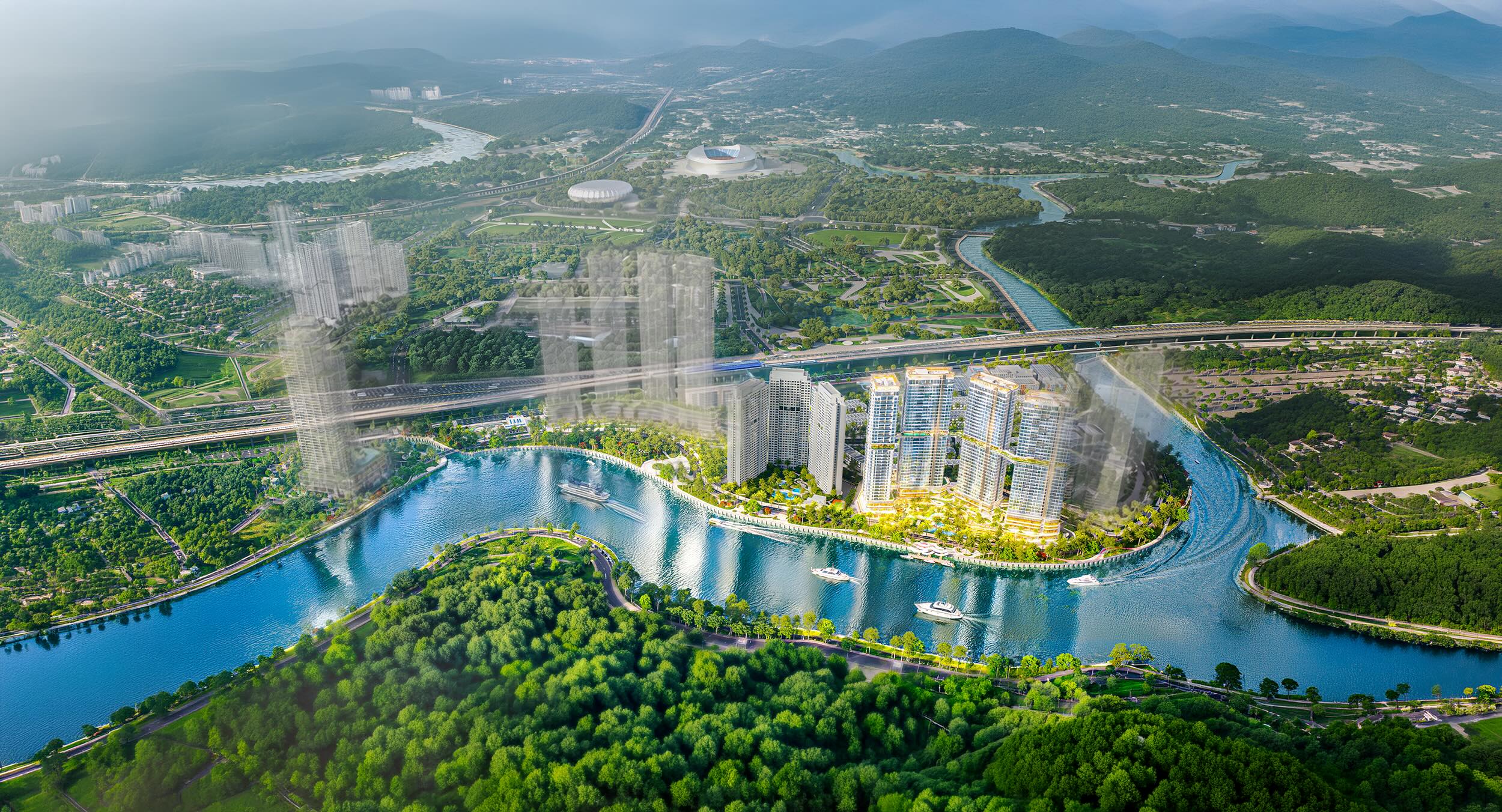 Artist’s impression of Palm City riverside apartment precinct.